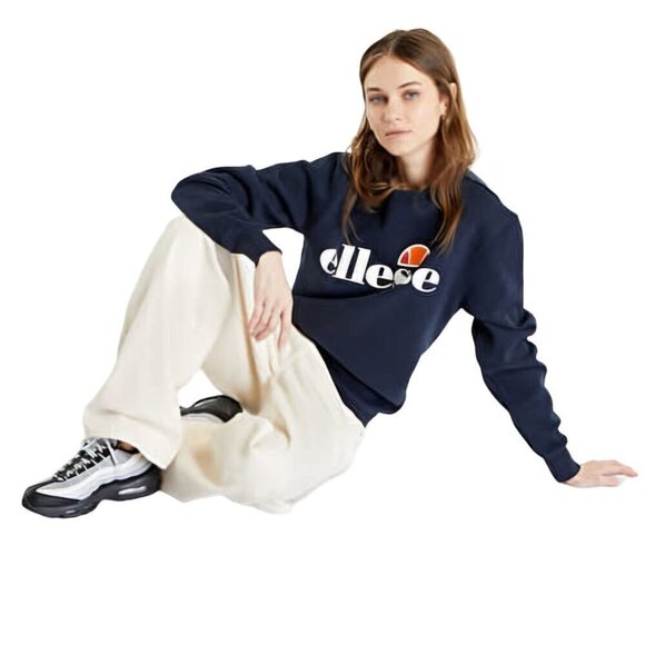 Ellesse Agata Sweatshirt Navy Crewneck Logo Print 90s Size XL - Picture 4 of 10